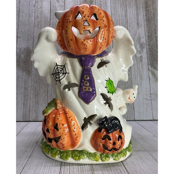 Vtg Fiber Optic Ceramic Ghost 10” Tall Color Changing Halloween Decor 3AAA Works - Picture 1 of 13